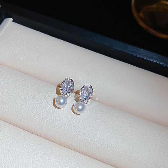 French Oval Pearl Dangle Earrings