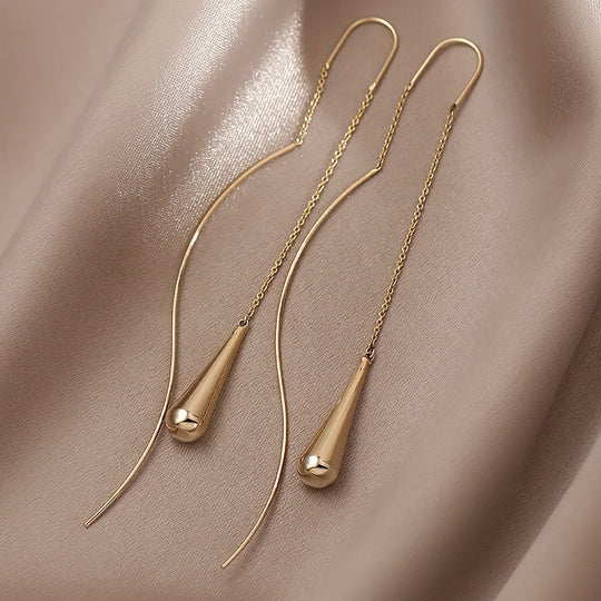 Elegant Golden Geometric Tassel Pair of Earrings