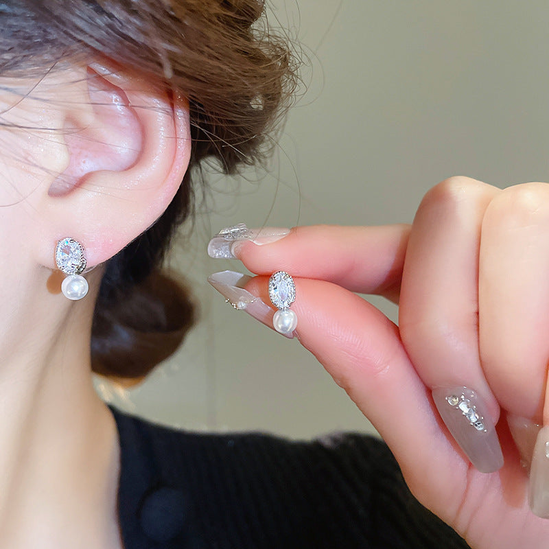 French Oval Pearl Dangle Earrings