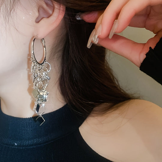 Rhombus Circle Tassel Earrings