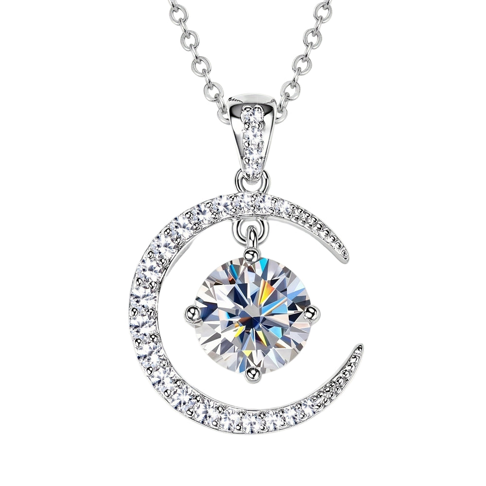 Round Moissanite Moon Sun Pendant Necklace