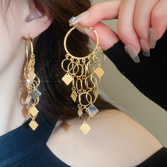 Rhombus Circle Tassel Earrings