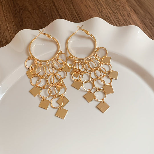 Rhombus Circle Tassel Earrings