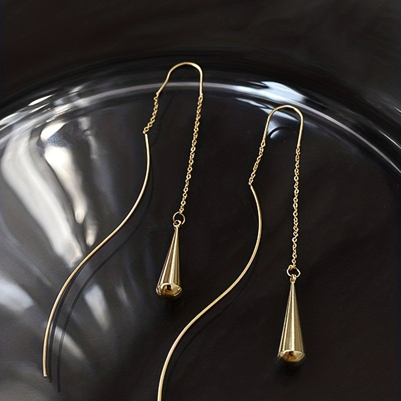 Elegant Golden Geometric Tassel Pair of Earrings