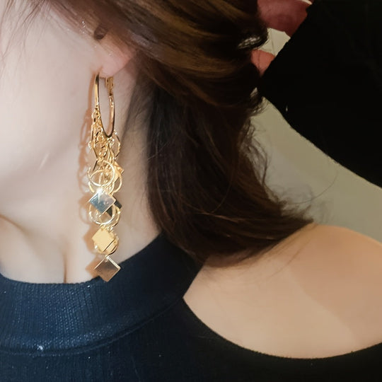 Rhombus Circle Tassel Earrings