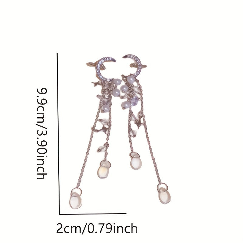 Moon Star Long Tassel Design Ear Cuff