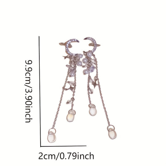 Moon Star Long Tassel Design Ear Cuff