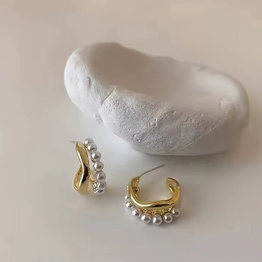 Double Layer Imitation Pearl Earrings with Golden