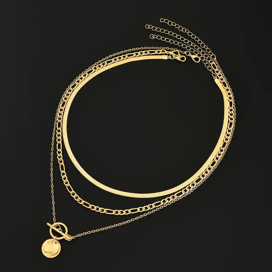 Savira Textured Coin Layered Necklace