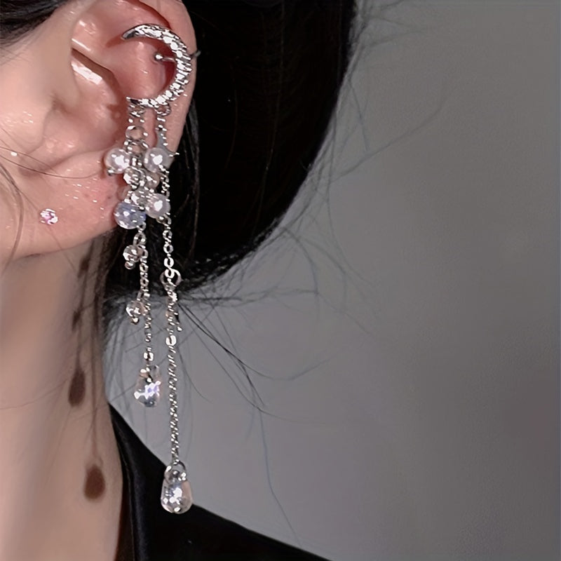 Moon Star Long Tassel Design Ear Cuff