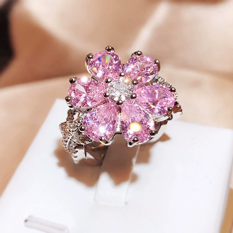 Stylish Floral Pink Zirconia Ring