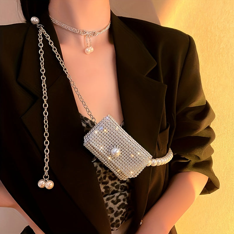 Hip-Hop Pearl Waist Bag with Chain