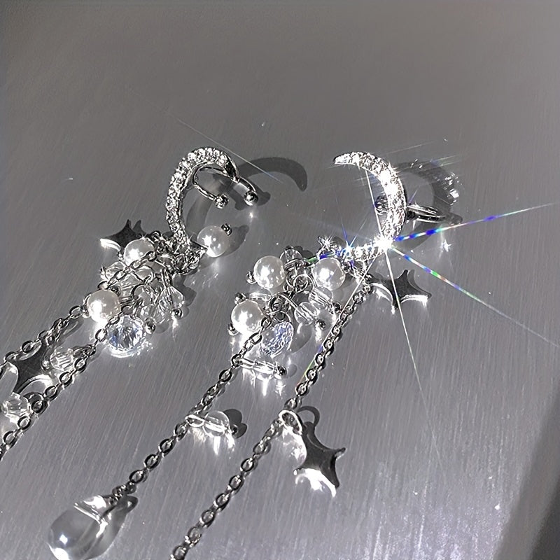 Moon Star Long Tassel Design Ear Cuff