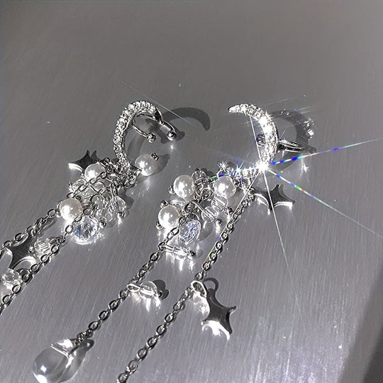 Moon Star Long Tassel Design Ear Cuff