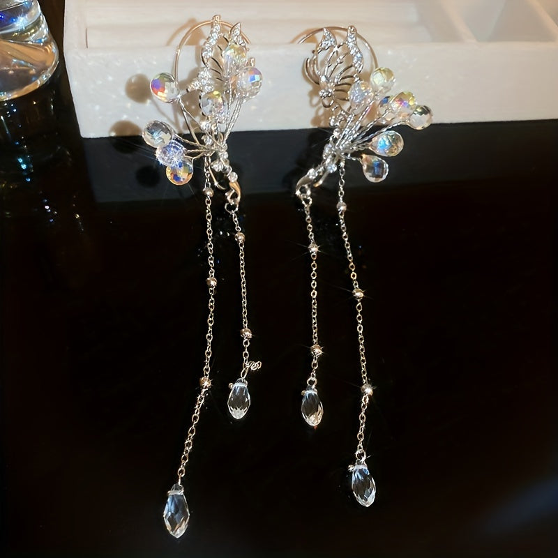 Elegant Crystal Flower & Tassel Ear Wrap