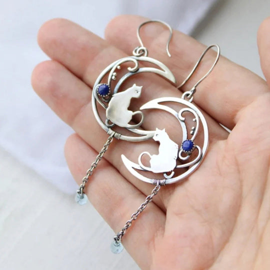 Blue Zirconia Cat Boho Earrings