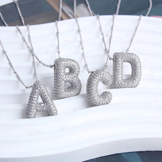 Bubble letter initial necklace set