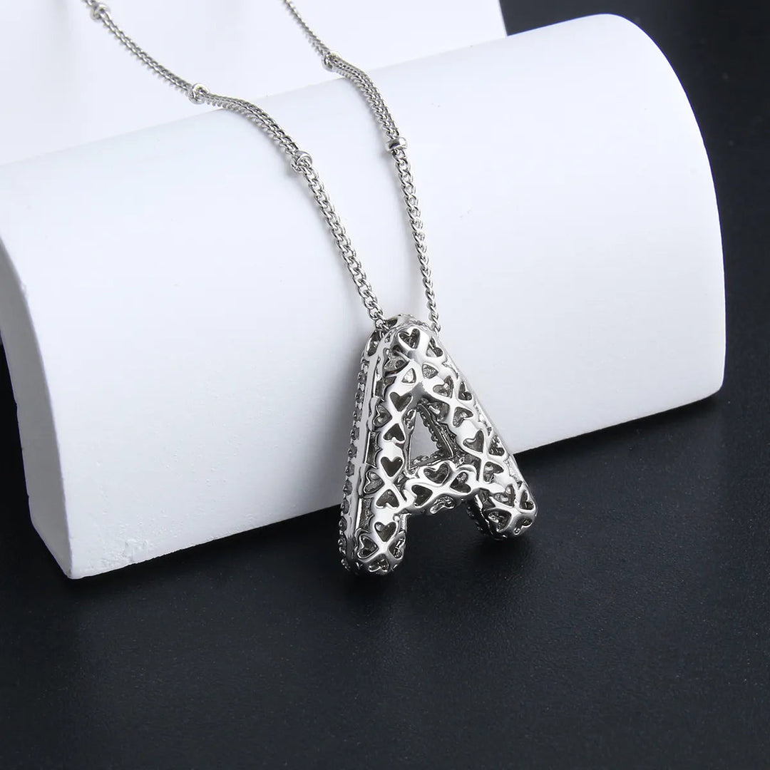 Bubble letter initial necklace set