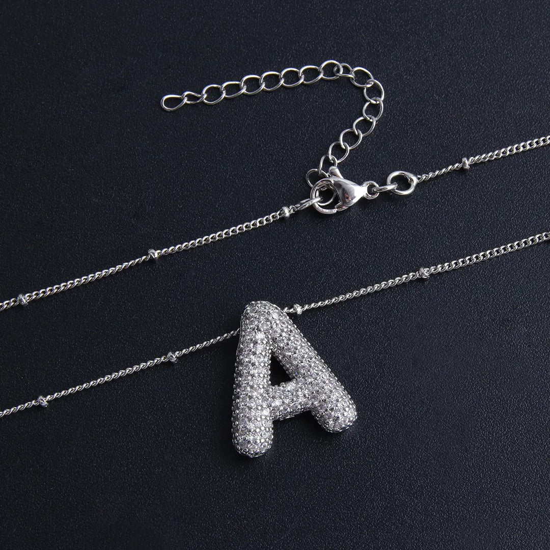 Bubble letter initial necklace set