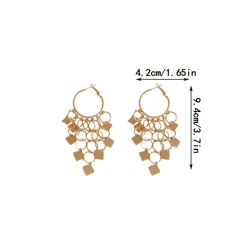 Rhombus Circle Tassel Earrings