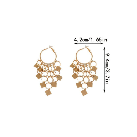 Rhombus Circle Tassel Earrings
