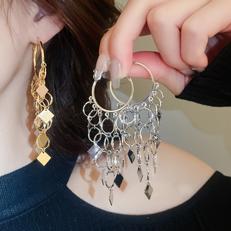 Rhombus Circle Tassel Earrings