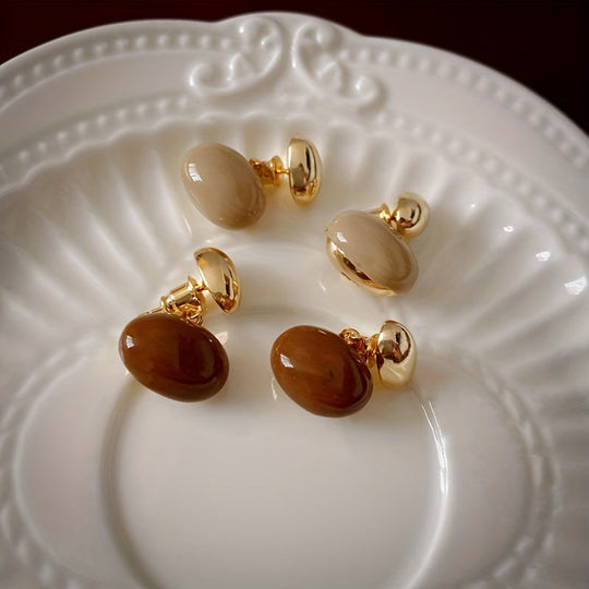 Oval Shape Enamel Dangle Earrings