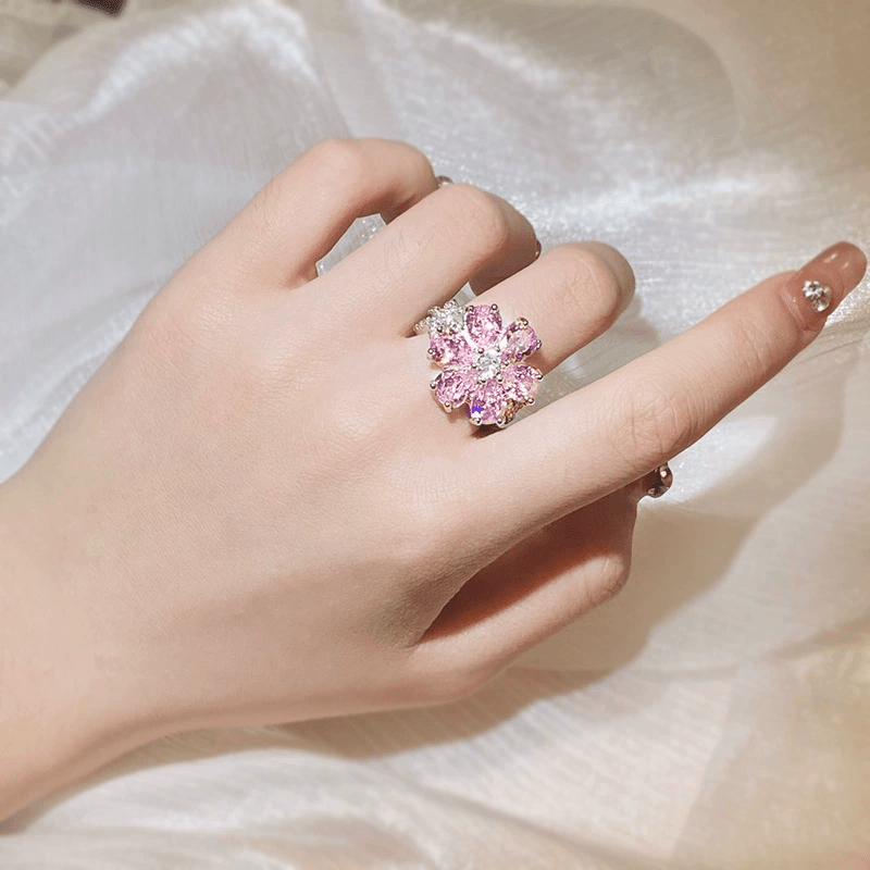 Stylish Floral Pink Zirconia Ring