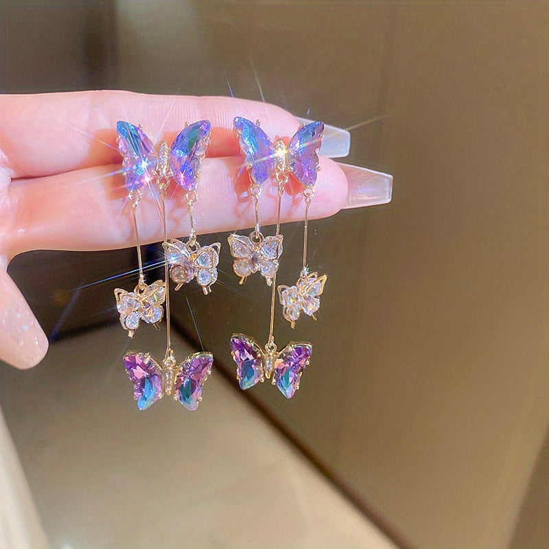 Iridescent Butterfly Tassel Earrings
