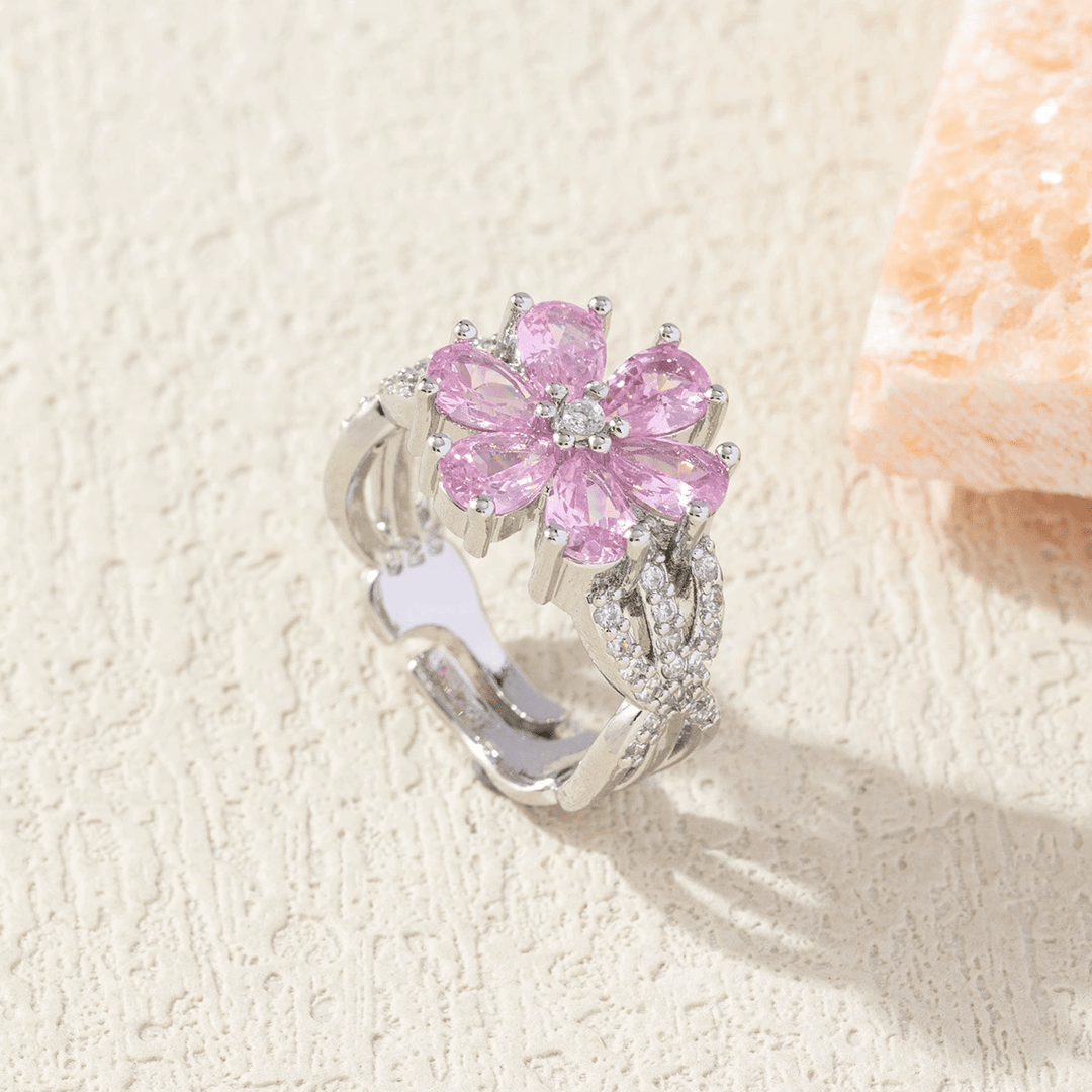 Stylish Floral Pink Zirconia Ring