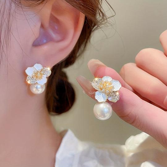 Flower Pendant Drip Oil Earrings