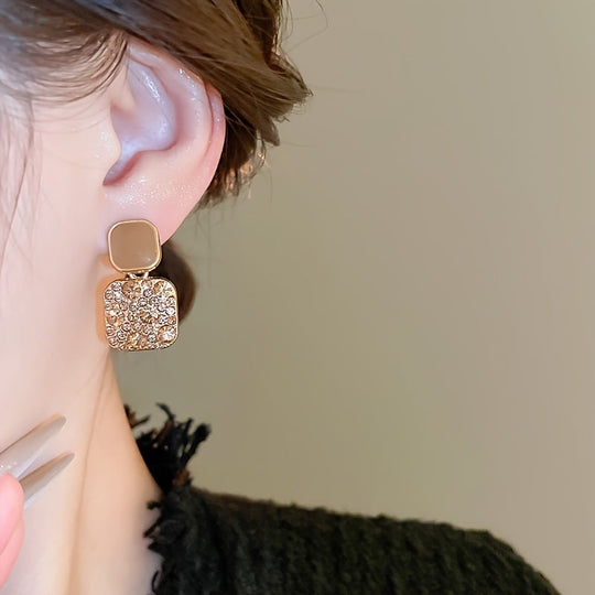 Square Dangle Earrings with Sparkling Rhinestones