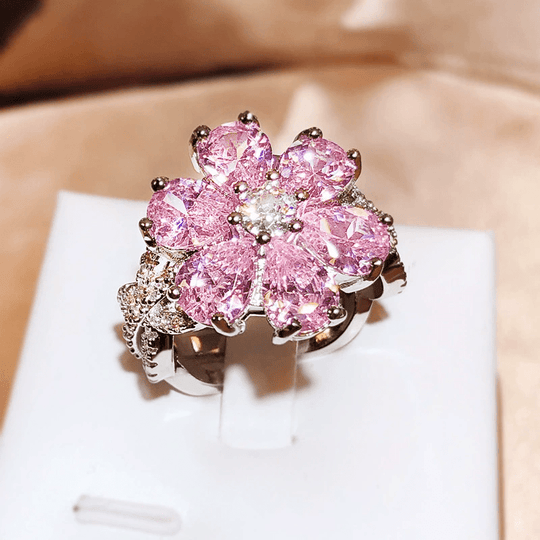Stylish Floral Pink Zirconia Ring