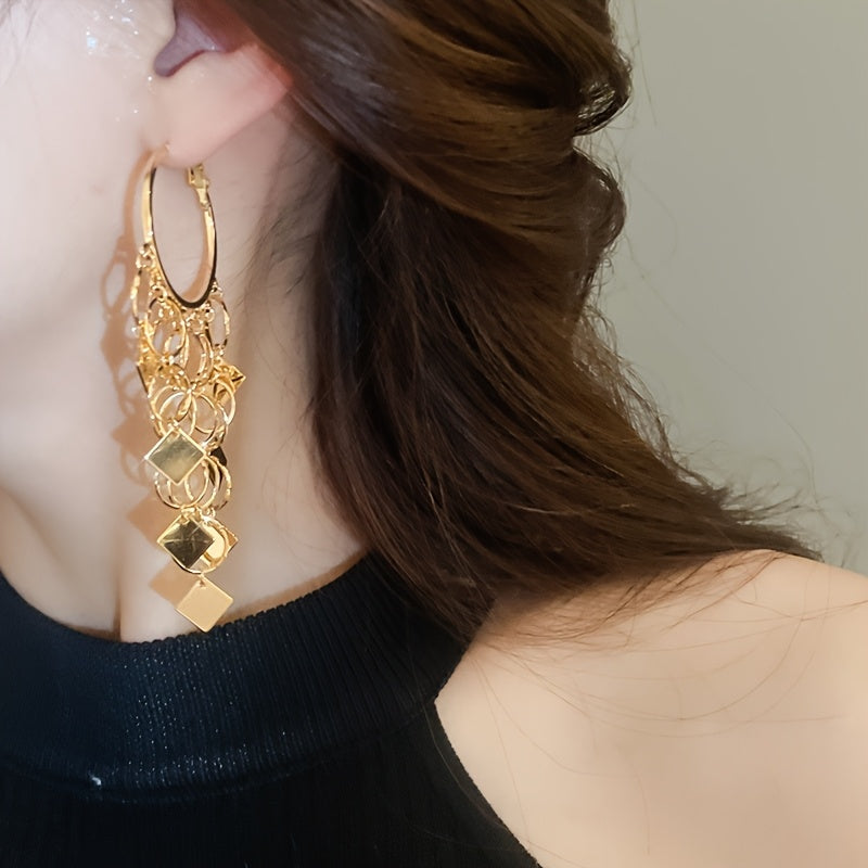 Rhombus Circle Tassel Earrings