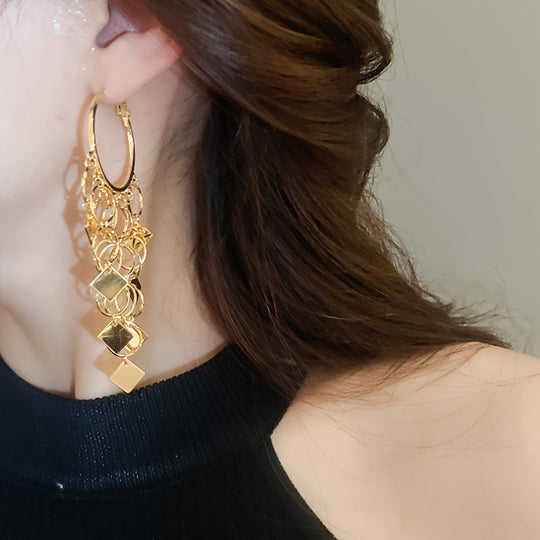 Rhombus Circle Tassel Earrings