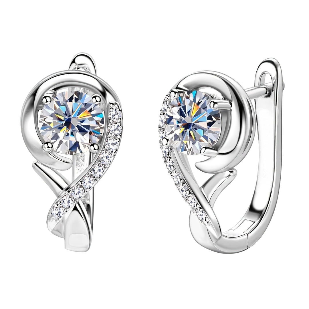 Elegant Moissanite Silver Rose Flower Hoop Earrings