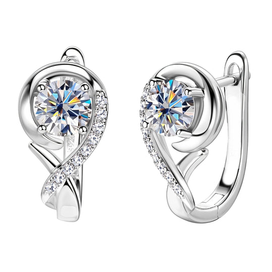 Elegant Moissanite Silver Rose Flower Hoop Earrings