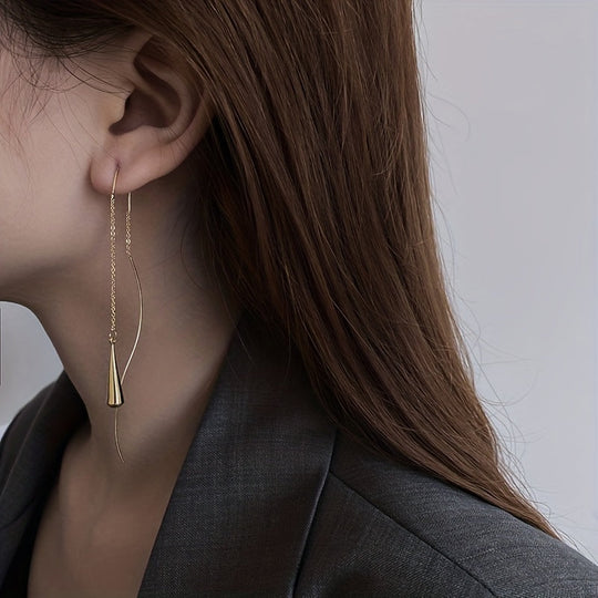 Elegant Golden Geometric Tassel Pair of Earrings