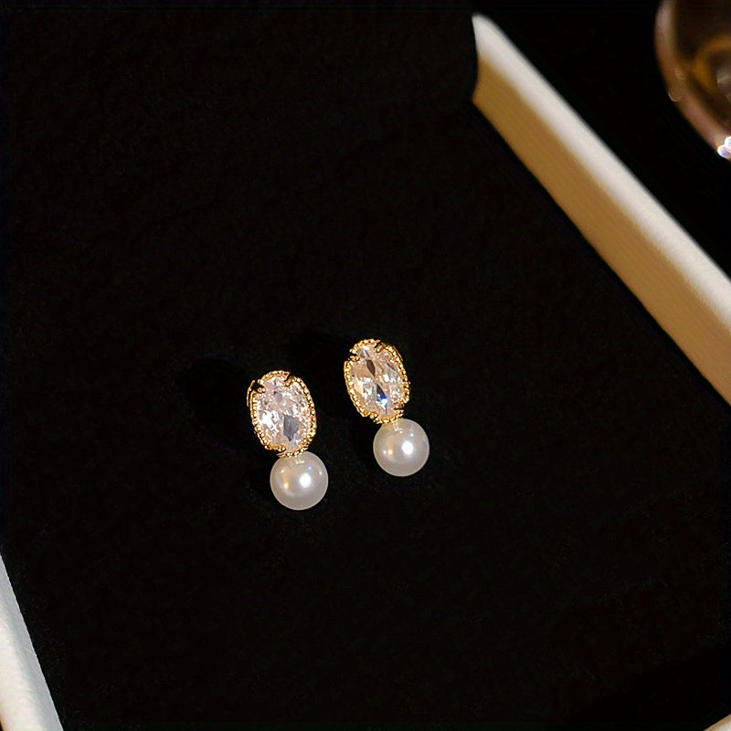 French Oval Pearl Dangle Earrings