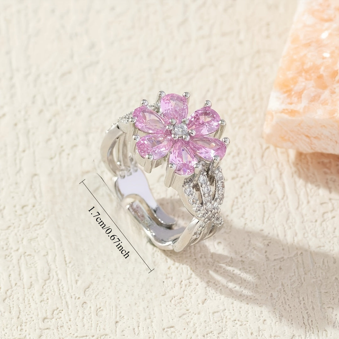 Stylish Floral Pink Zirconia Ring