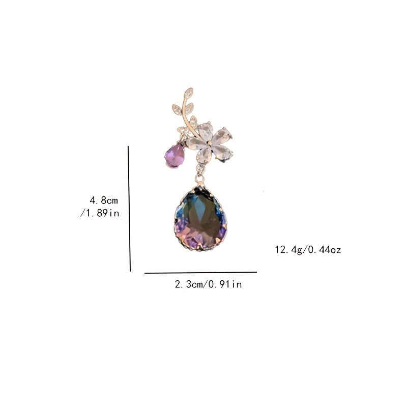 Flower & Teardrop Shape Zirconia Drop Dangle Earrings