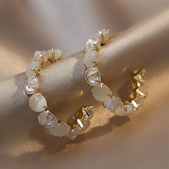 Shiny Rhinestone Decor Hoop Earrings