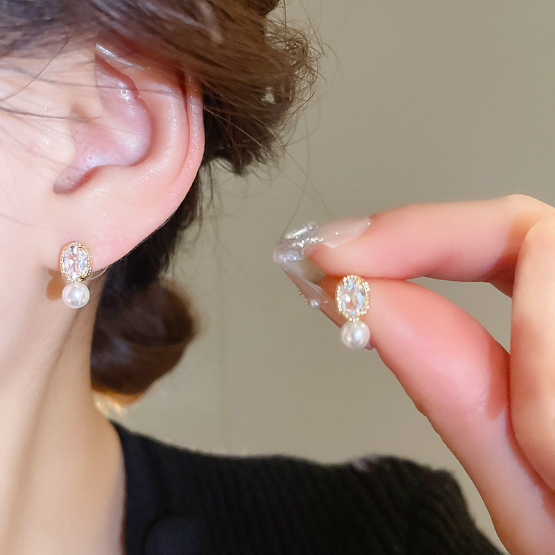 French Oval Pearl Dangle Earrings