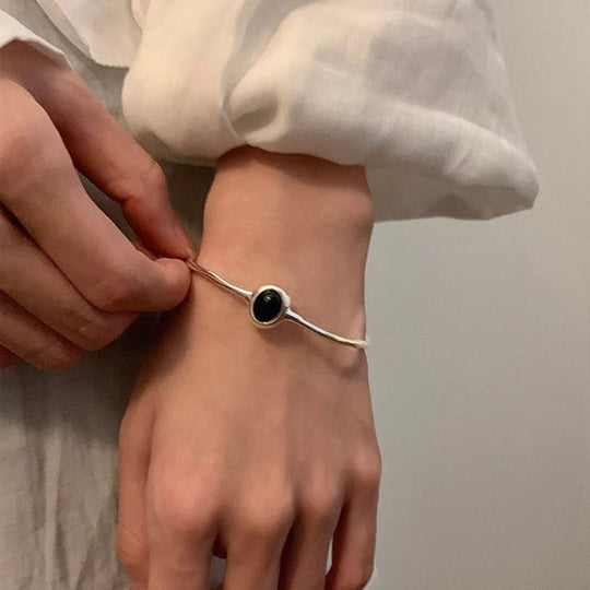 Black Stone Silvered Bracelet