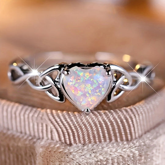 Coquette Style Opal Heart Promise Ring